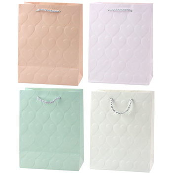 Torba Prezentowa Elegancka Tłoczone Serca Pastelowa 23 x 18 x 10,5 cm
