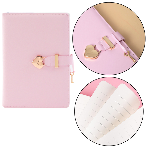Diary Notebook Heart-shaped Padlock Key Pink