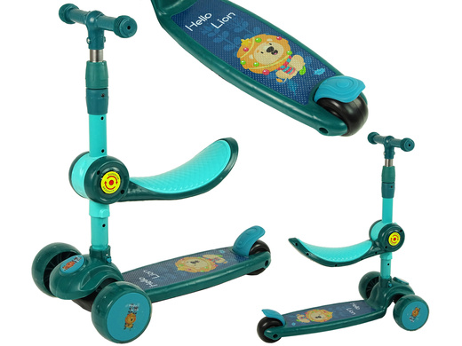 Three-wheeled balance scooter Saddle Green Music Diodes Lion