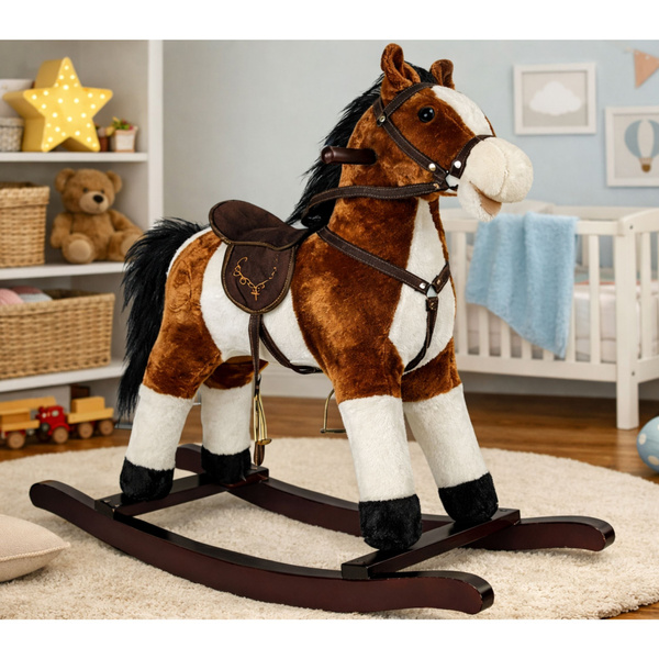 Rocking Horse Moves Mouth Tail Sounds Dark Brown 74 cm