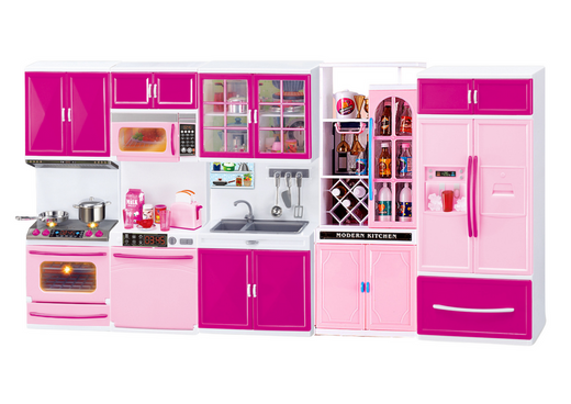 Küchenmöbel-Set für Puppen, Kühlschrank, Herd, Zubehör, Rosa