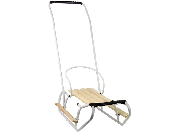 Metal Sled with Push Bar Backrest Strap White