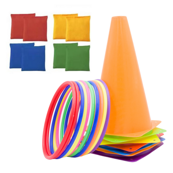 Sport-Set für Arcade-Spiele, Kegel, Reifen, Taschen, 29 Stück