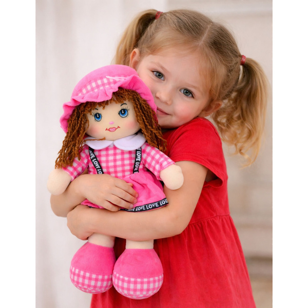 Rag Doll Cuddly Toy Checkered Dress Pink 35 cm