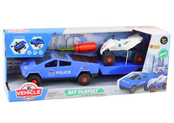 Modern Car Set with Quad Bike and Tow Truck for Dismantling DIY Blue