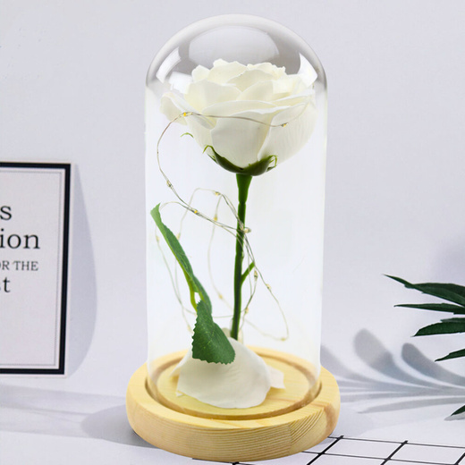 Eternal Rose In Glass Dome LED Lighting White 21x11cm