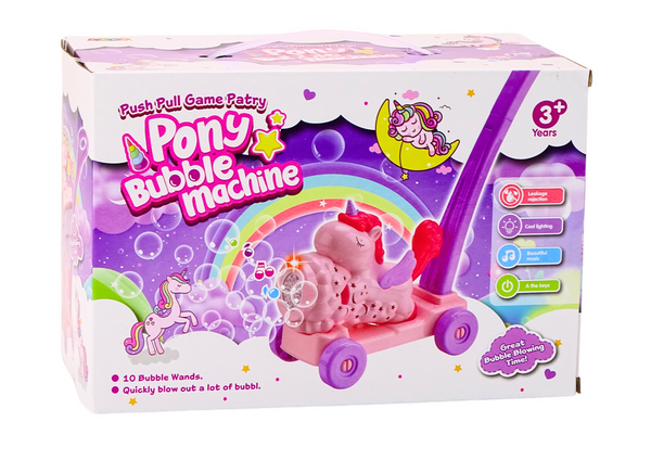 Seifenblasen-Maschinenfahrt auf Einhorn-Lichtern klingt rosa