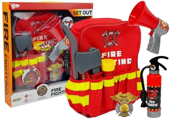Firefighter's Set Backpack Flashlight Fire extinguisher Megaphone