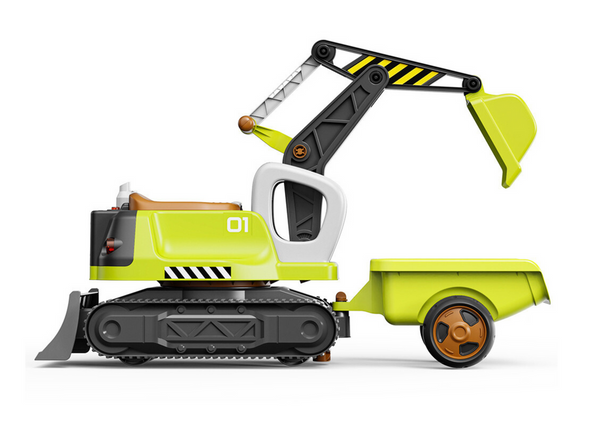 Ride-on Multifunctional Excavator With Trailer Lights Sound Smoke Green