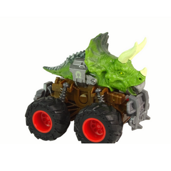 Spielzeugauto mit Dinosaurier-Reibungsantrieb im Gelände