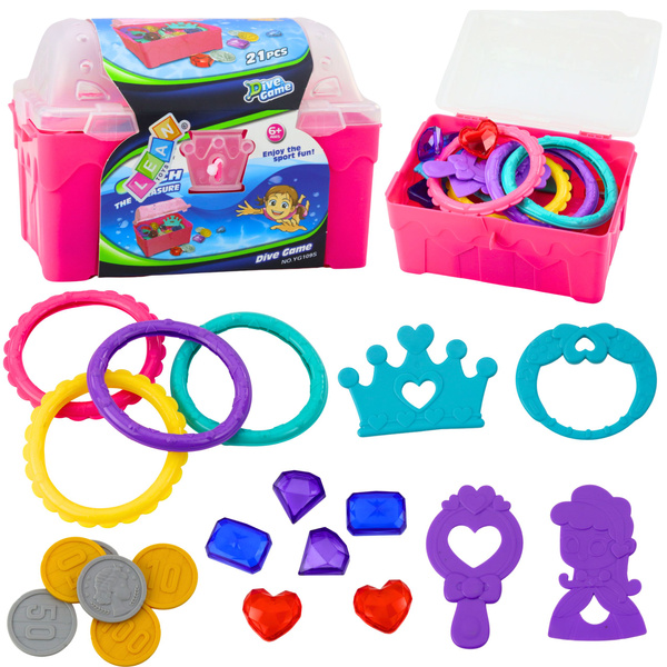 Treasure Chest Set for Diving and Water Fun, Pink, 21 pcs.