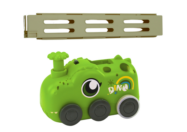 Battery-operated Green Dinosaur Car Arranging Colorful Dominoes 4 Colors of Blocks