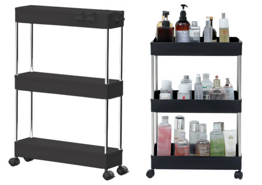 Multifunctional Mobile Shelf 3 Shelves on Wheels Black