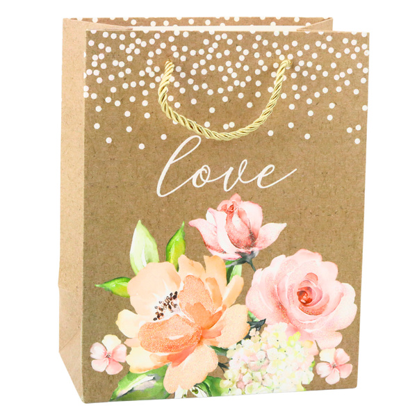 Geschenktüte mit Aufschrift Love Flowers 23 x 18 x 10,5 cm