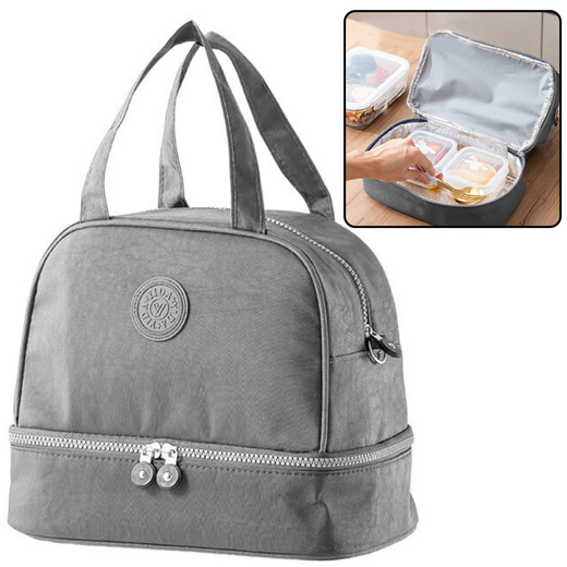 Thermal Insulating Breakfast Bag with Adjustable Belt Gray 27cm