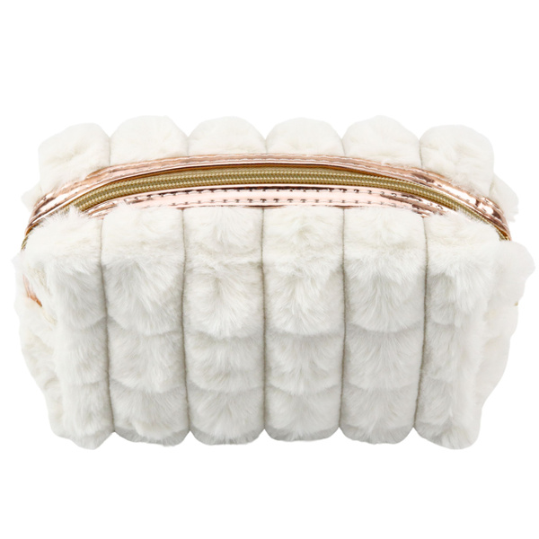 Plüsch Kosmetiktasche mit Henkel Geräumig Weiß 20cm