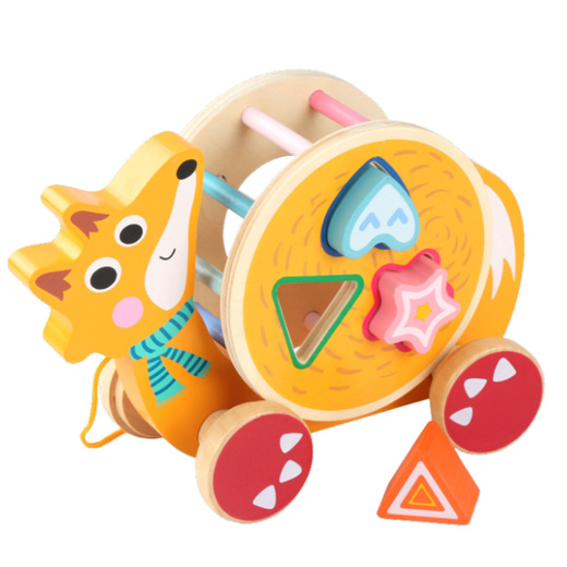 Pull-along fox on wheels sorter wooden blocks
