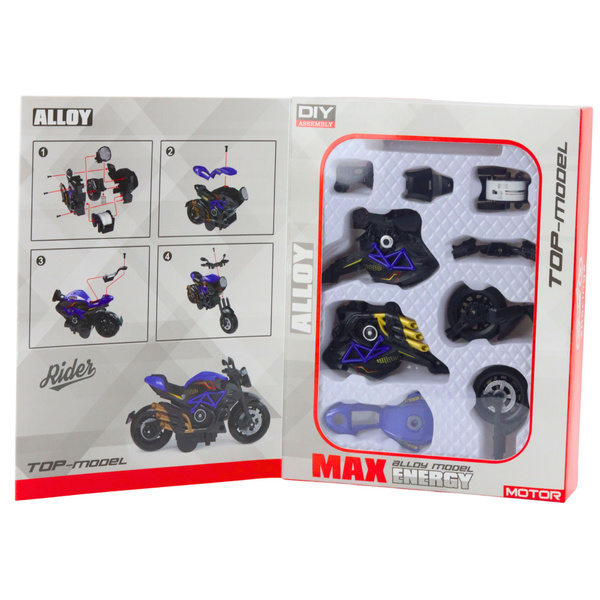 Motorcycle Toy For Assembling Screws Metal 1:14 DIY Black and Blue