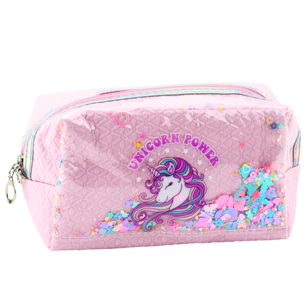 School Pencil Case With Headband Unicorn Confetti Pink 20cm