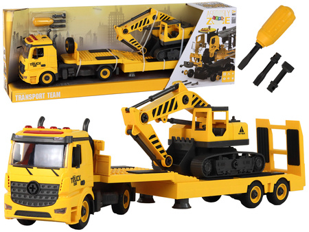 Folding Tow Truck With Crawler Excavator Sound Light DIY Yellow
