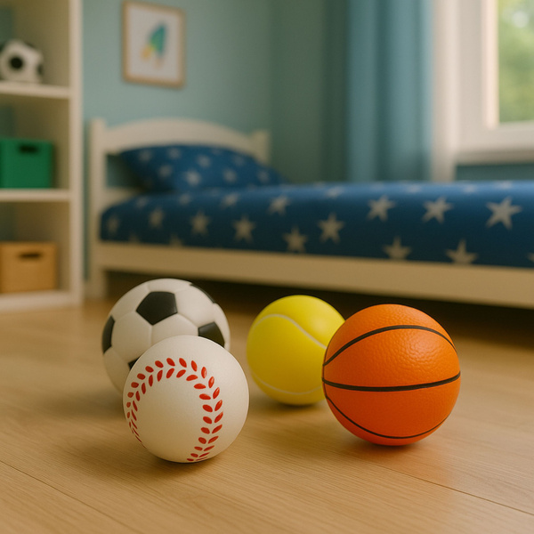 Set Schaumstoff-Sportbälle zum Prellen und Werfen, 6 cm, 4 Stück.