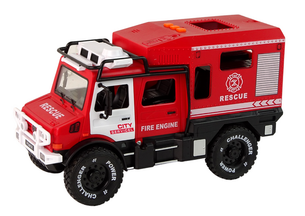Geländewagen-Feuerwehr-rote öffnende Türen, Geräusche, Lichter