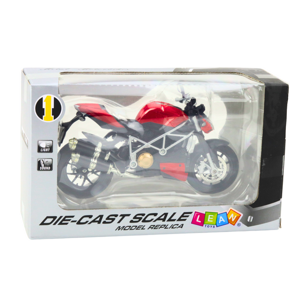 Sportmotorrad Metall Lichter Sounds Silber Elemente Rot 1:12
