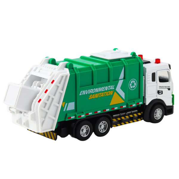 Garbage Truck For Kids Metal Cabin Bin Lights Sounds Green