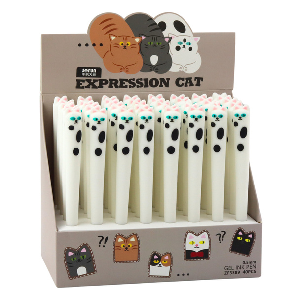 Cat Gel Pen Blue Ink Cap Patches White 16.5cm