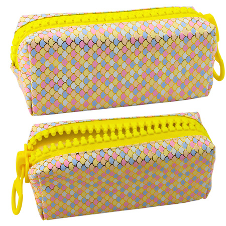 School Pencil Case Organizer Mermaid Scales Pattern Large Colorful Zipper 21x8cm