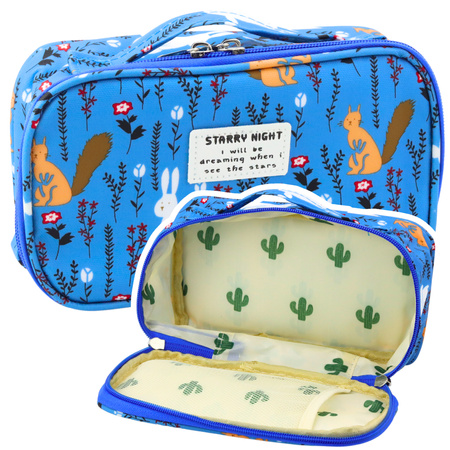 School Pencil Case Organizer Roomy Additional Pocket Blue 21.5cm