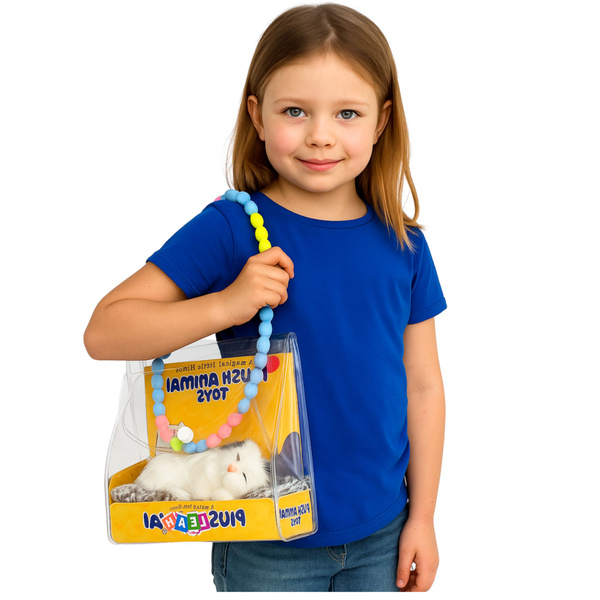 Schlafende weiße Katze auf einem Kissen, Figur mit Fellbeutel und Geräuschen