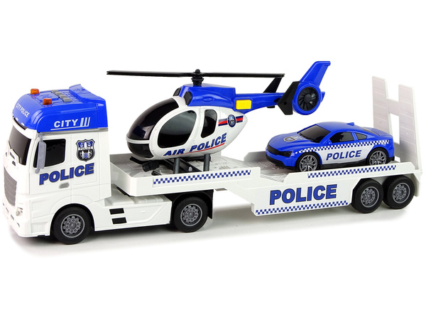 Polizeiauto-Transporter-Bausatz Hubschrauber Sound Lichter