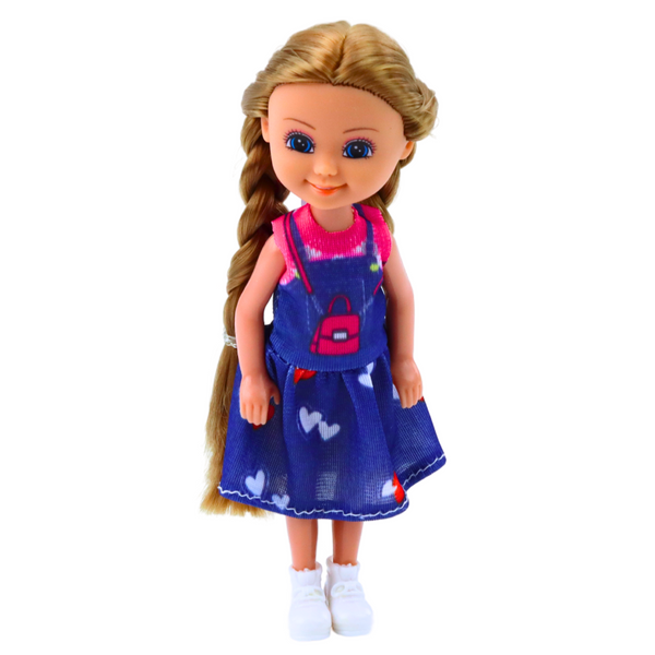 Minipuppe mit langen Haaren im Kleid 15cm Mix