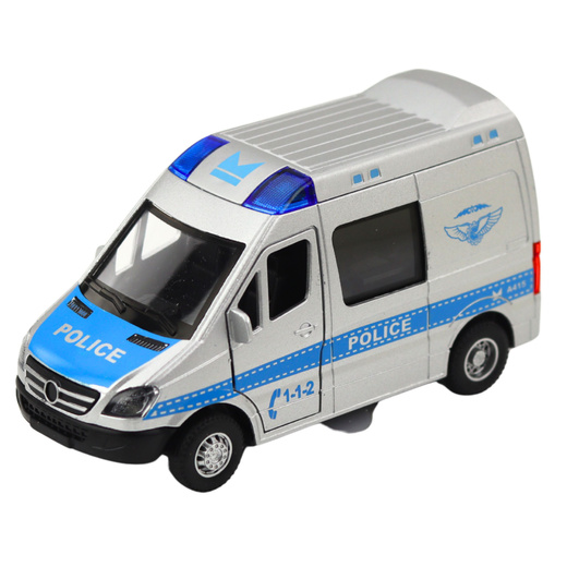 Metal Police Car with Pull Back Motor, Lights and Sounds 1:32