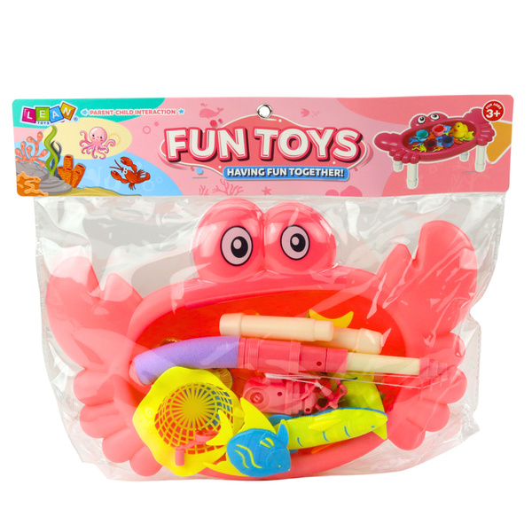 Fishing Set: Crab Table, 10 Fish, Fishing Rod, Strainer, Pink