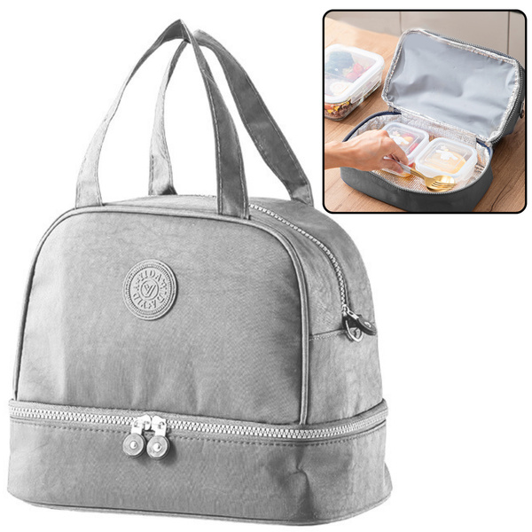 Thermal Insulating Breakfast Bag with Adjustable Belt Silver 27cm