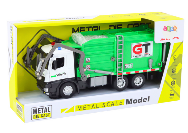 Multifunctional Green Metal Garbage Truck with Friction Drive and Colorful Baskets