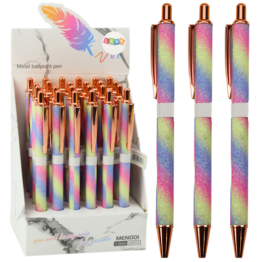 Metal Ballpoint Pen Automatic Glitter Blue Ink 1.0mm