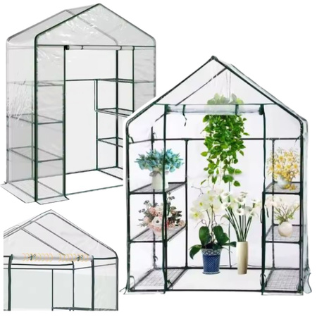 Mini Balcony Garden Greenhouse 4 Metal Shelves PVC Foil 195 x 143 x 73cm