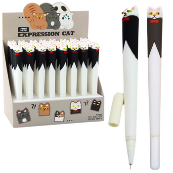 Cat with Bow Gel Pen Blue Ink Cap Black and White 16.5cm