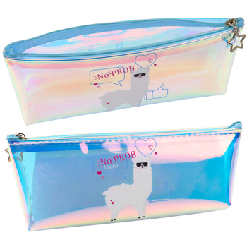 Children's School Pencil Case Holographic With Lama Blue 21x6cm