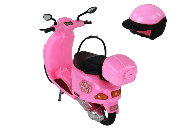 Set of a doll on a pink scooter with movable elements