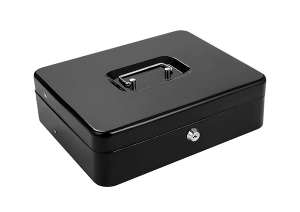 Cash Box for Banknotes, Coins, Key, Metal, Black