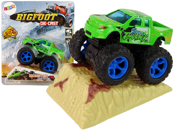 Resorak Monster Truck Pull Back Antrieb Gummireifen Metallkarosserie + Entfaltende Rampe