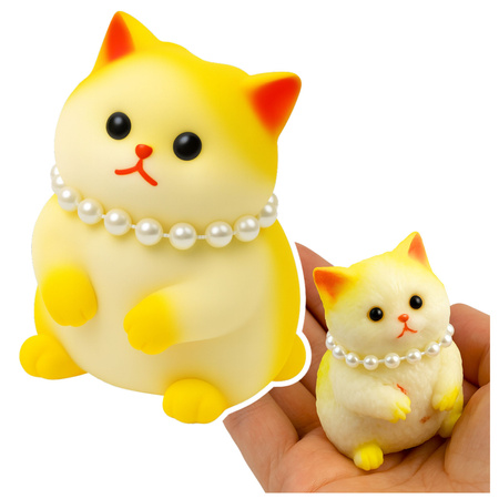 Sensorisches Squishy-Weichkätzchen mit Perlen, Weiß und Gelb, 7,5 cm