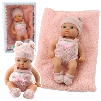 Baby Doll with Blanket, White and Pink Clothes, Hat, 18 cm