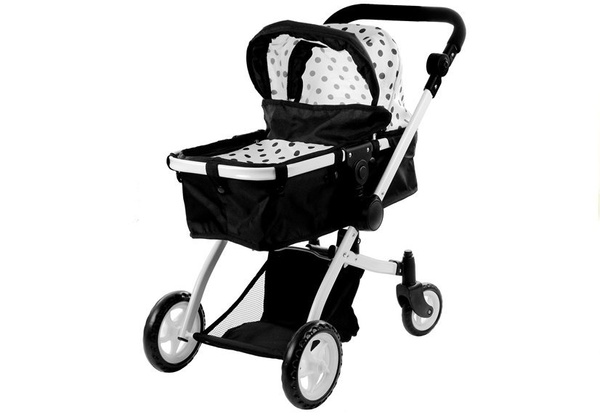 Puppenwagen Alice Kinderwagen 2in1 Puppe Babytrage Puppenkarre Wagen Schwarz