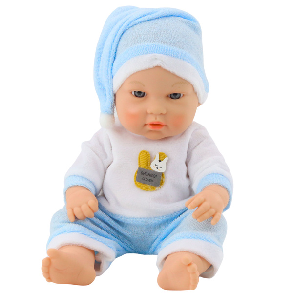 Babypuppe im blauen Schlafanzug, mit Mütze, beweglichen Armen und Beinen, 30 cm