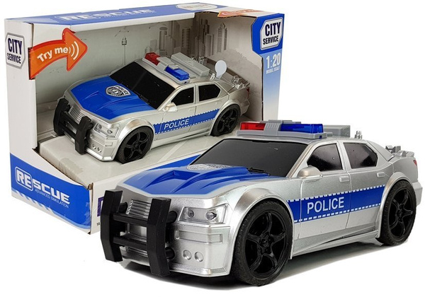 Police Car 1:20 Friction Drive Sound Light Effects Silver Black